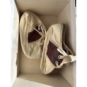 Vintage White Brown Baby Saddle Shoes Lace Up Faux Leather Baby deer Shoes